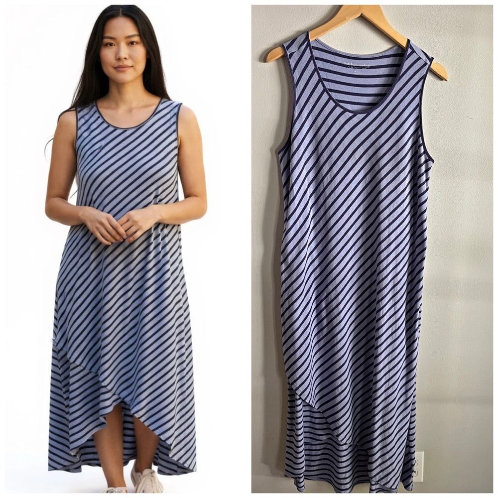 Soft Surroundings Blue Striped Asymmetrical Midi Dress Sleeveless M Pima